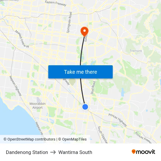 Dandenong Station to Wantirna South map