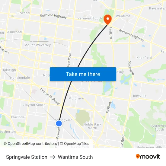 Springvale Station to Wantirna South map