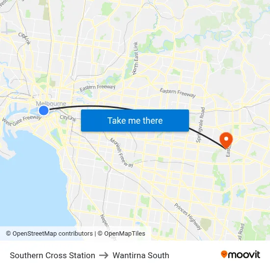 Southern Cross Station to Wantirna South map