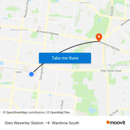 Glen Waverley Station to Wantirna South map