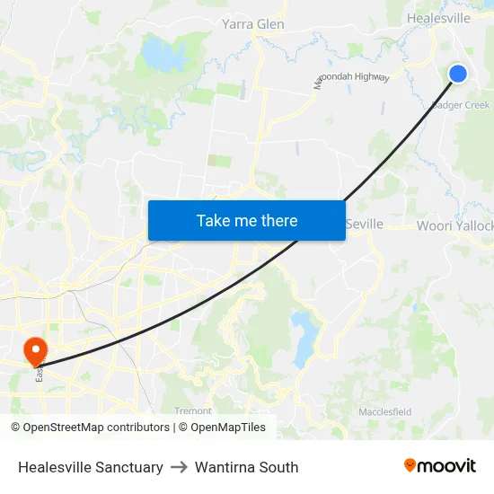 Healesville Sanctuary to Wantirna South map