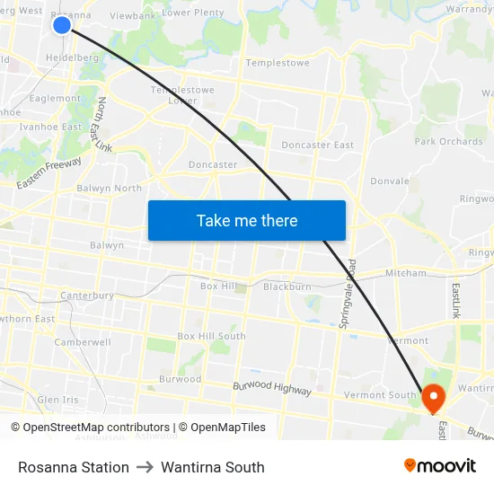 Rosanna Station to Wantirna South map