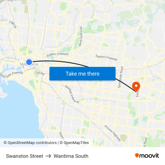 Swanston Street to Wantirna South map