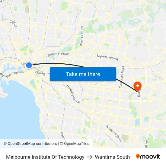 Melbourne Institute Of Technology to Wantirna South map