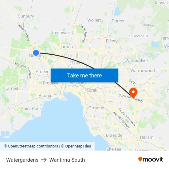 Watergardens to Wantirna South map