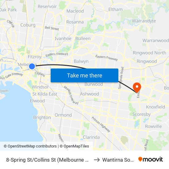 8-Spring St/Collins St (Melbourne City) to Wantirna South map