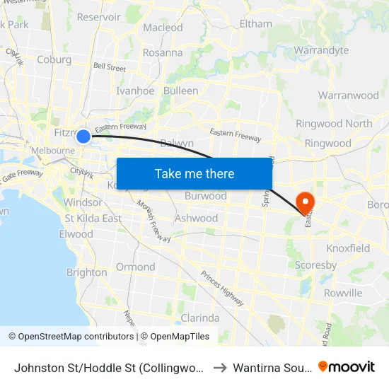Johnston St/Hoddle St to Wantirna South map