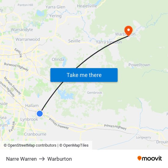 Narre Warren to Warburton map
