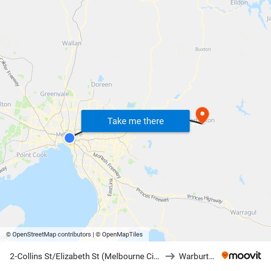 2-Collins St/Elizabeth St (Melbourne City) to Warburton map