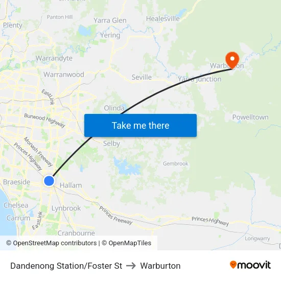 Dandenong Station/Foster St to Warburton map