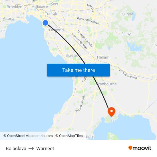 Balaclava to Warneet map