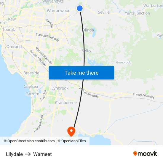 Lilydale to Warneet map