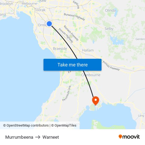 Murrumbeena to Warneet map