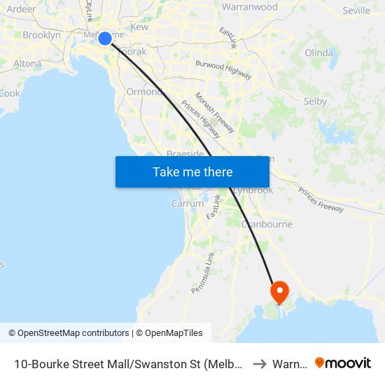 10-Bourke Street Mall/Swanston St (Melbourne City) to Warneet map