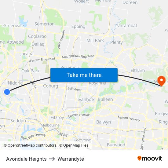 Avondale Heights to Warrandyte map