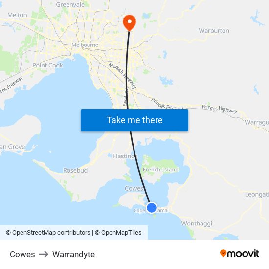 Cowes to Warrandyte map