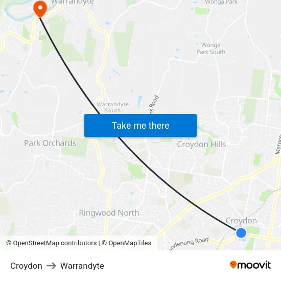 Croydon to Warrandyte map