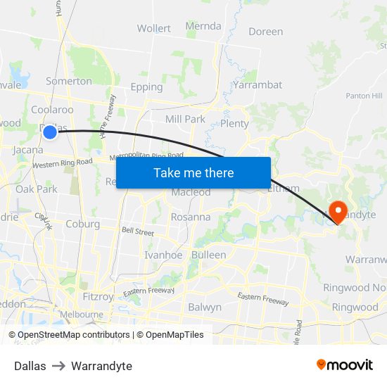 Dallas to Warrandyte map