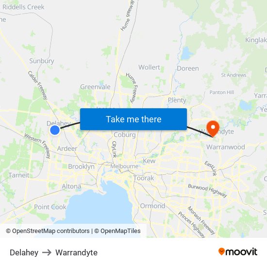 Delahey to Warrandyte map