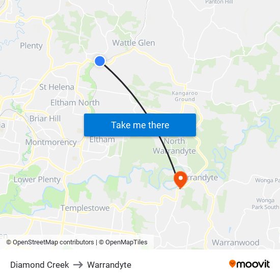 Diamond Creek to Warrandyte map