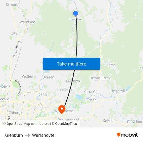 Glenburn to Warrandyte map