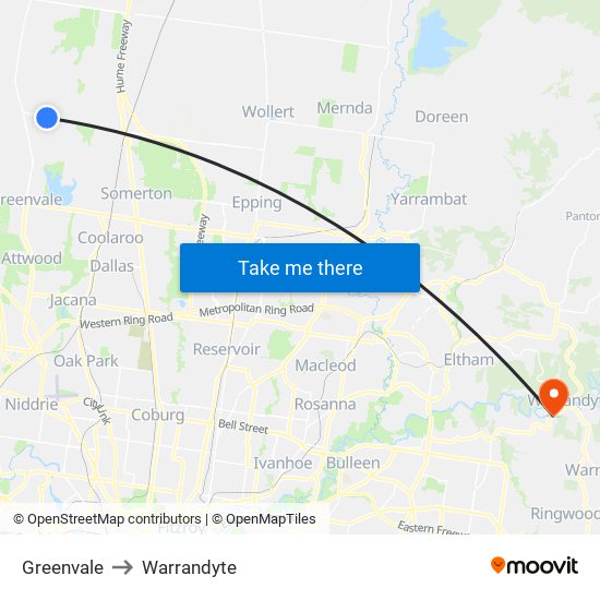 Greenvale to Warrandyte map