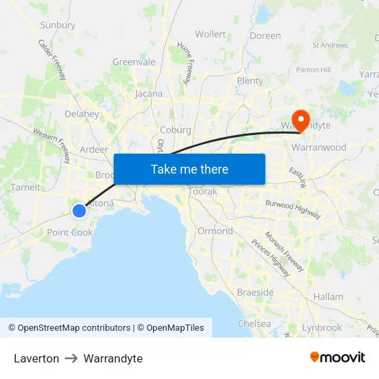 Laverton to Warrandyte map