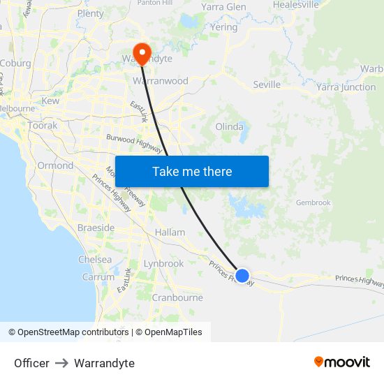 Officer to Warrandyte map