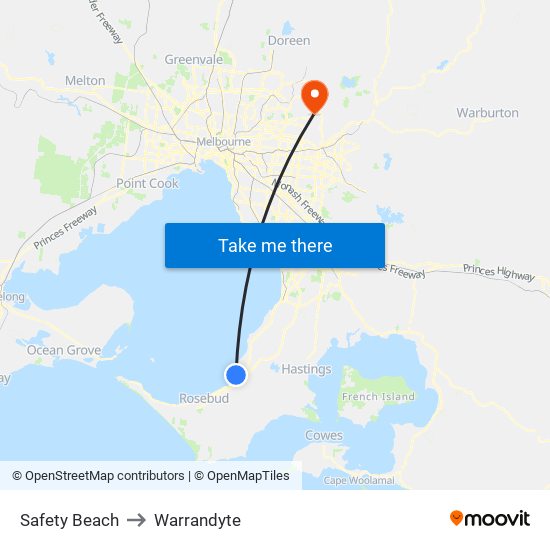 Safety Beach to Warrandyte map