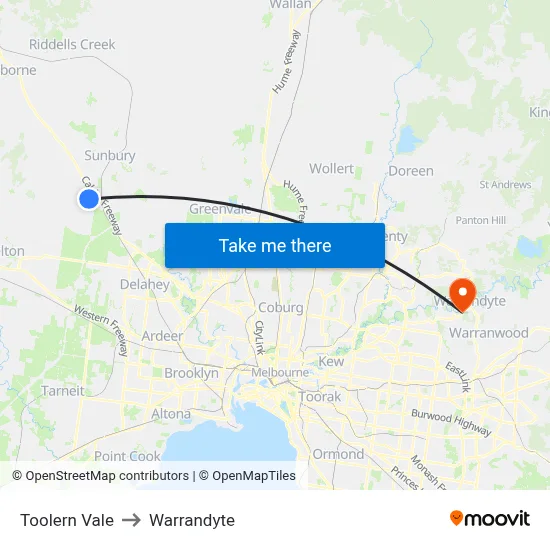 Toolern Vale to Warrandyte map