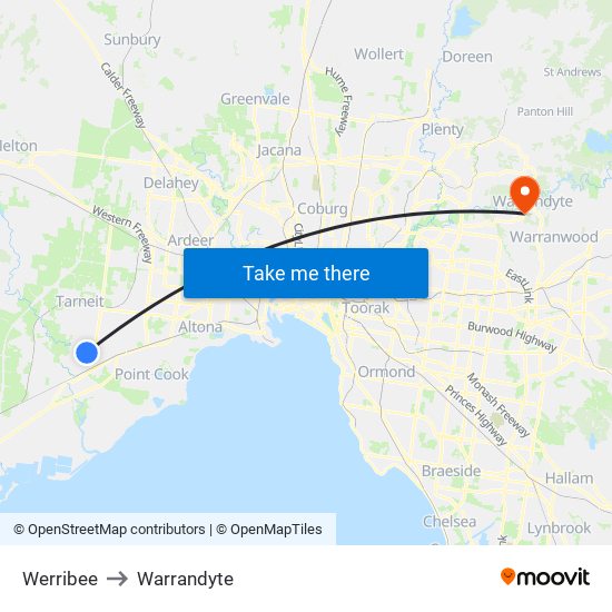 Werribee to Warrandyte map