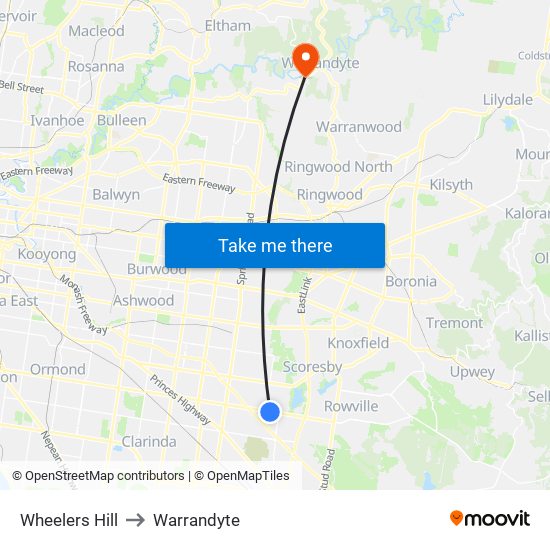 Wheelers Hill to Warrandyte map