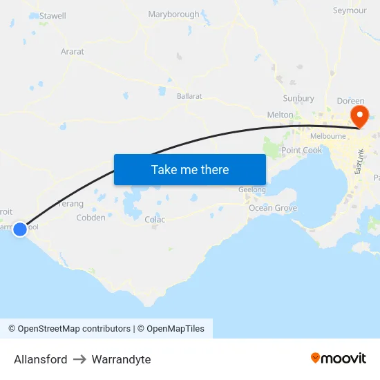 Allansford to Warrandyte map