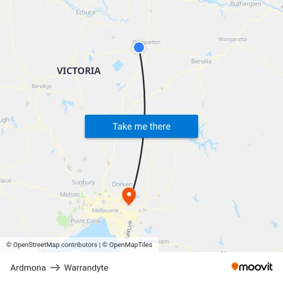 Ardmona to Warrandyte map