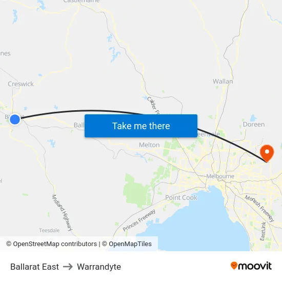 Ballarat East to Warrandyte map