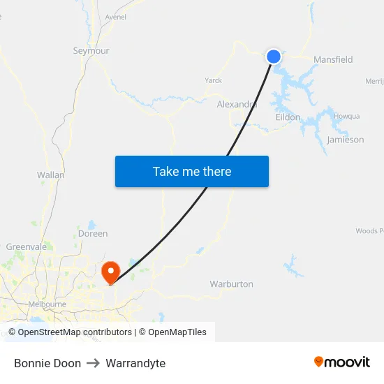 Bonnie Doon to Warrandyte map