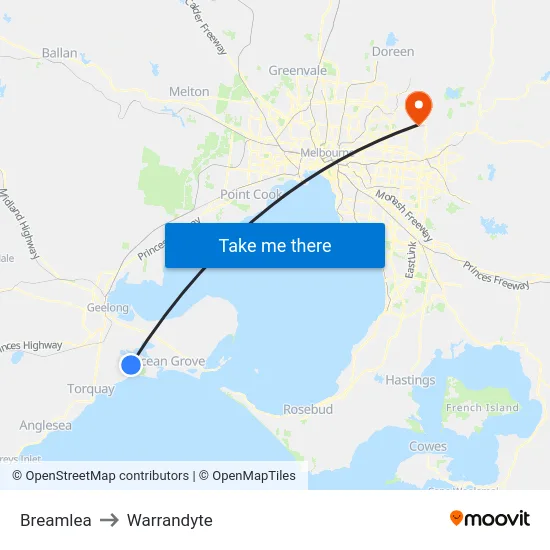 Breamlea to Warrandyte map