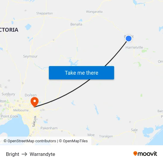 Bright to Warrandyte map