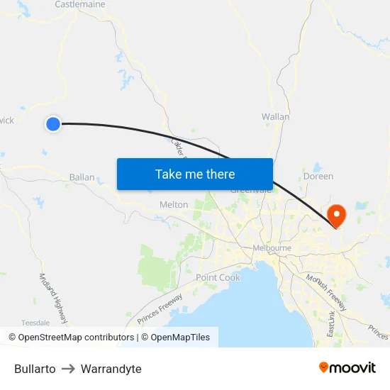 Bullarto to Warrandyte map