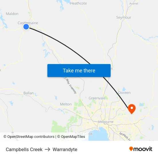 Campbells Creek to Warrandyte map