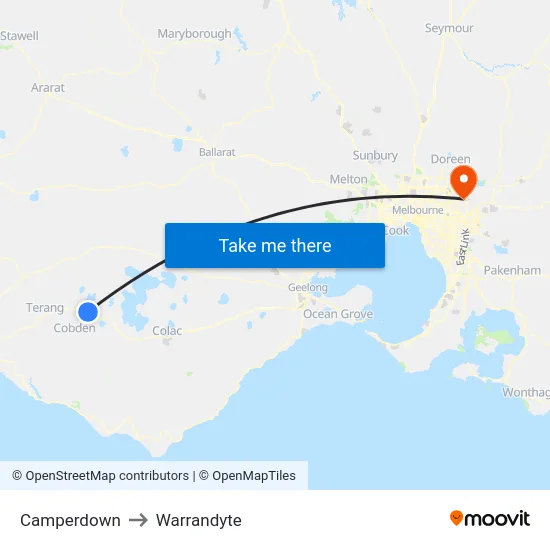 Camperdown to Warrandyte map