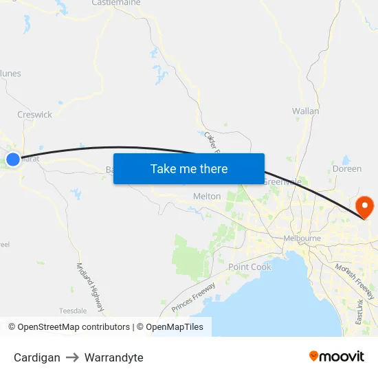 Cardigan to Warrandyte map