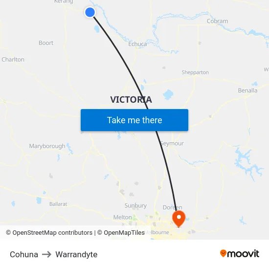 Cohuna to Warrandyte map