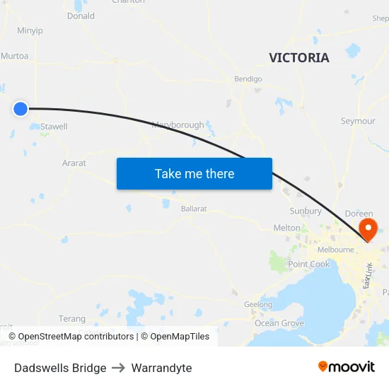 Dadswells Bridge to Warrandyte map
