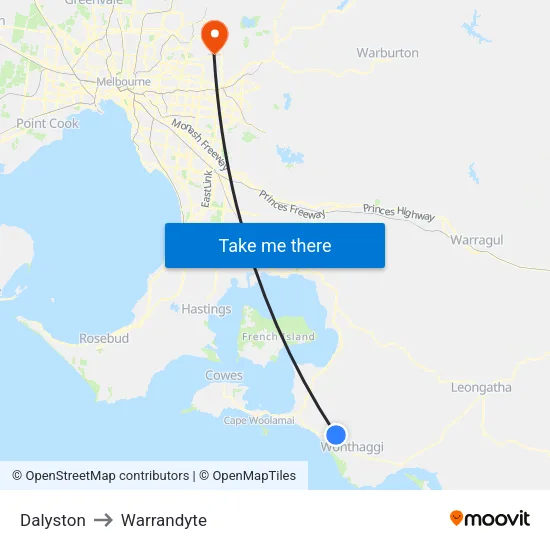 Dalyston to Warrandyte map