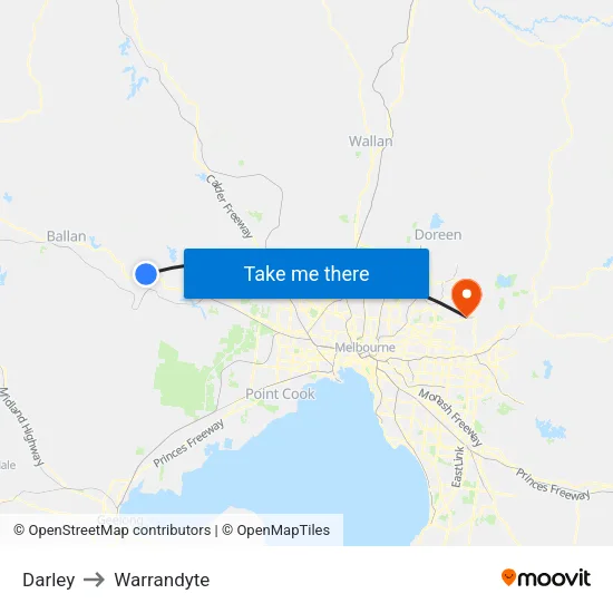 Darley to Warrandyte map