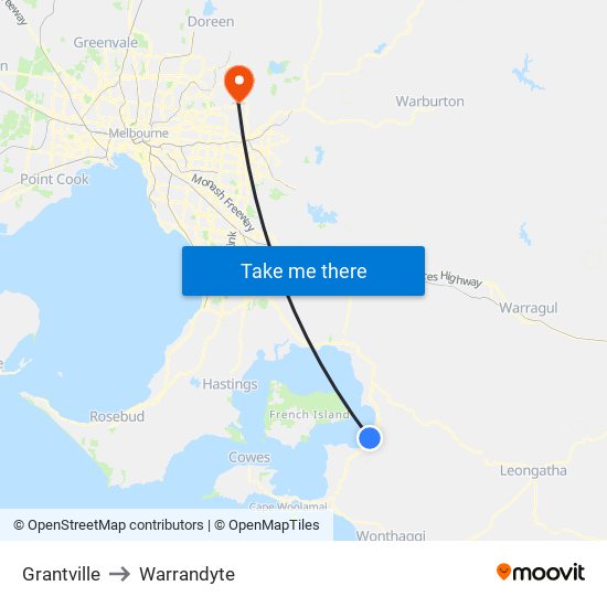 Grantville to Warrandyte map