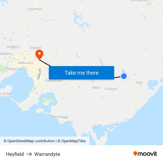 Heyfield to Warrandyte map