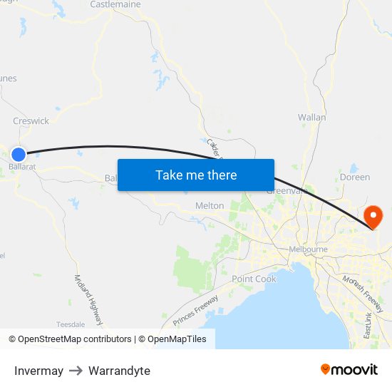 Invermay to Warrandyte map