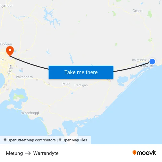 Metung to Warrandyte map